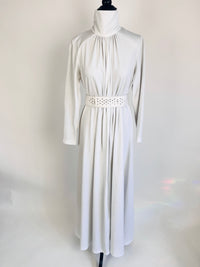 Vintage Belted White Maxi Dress