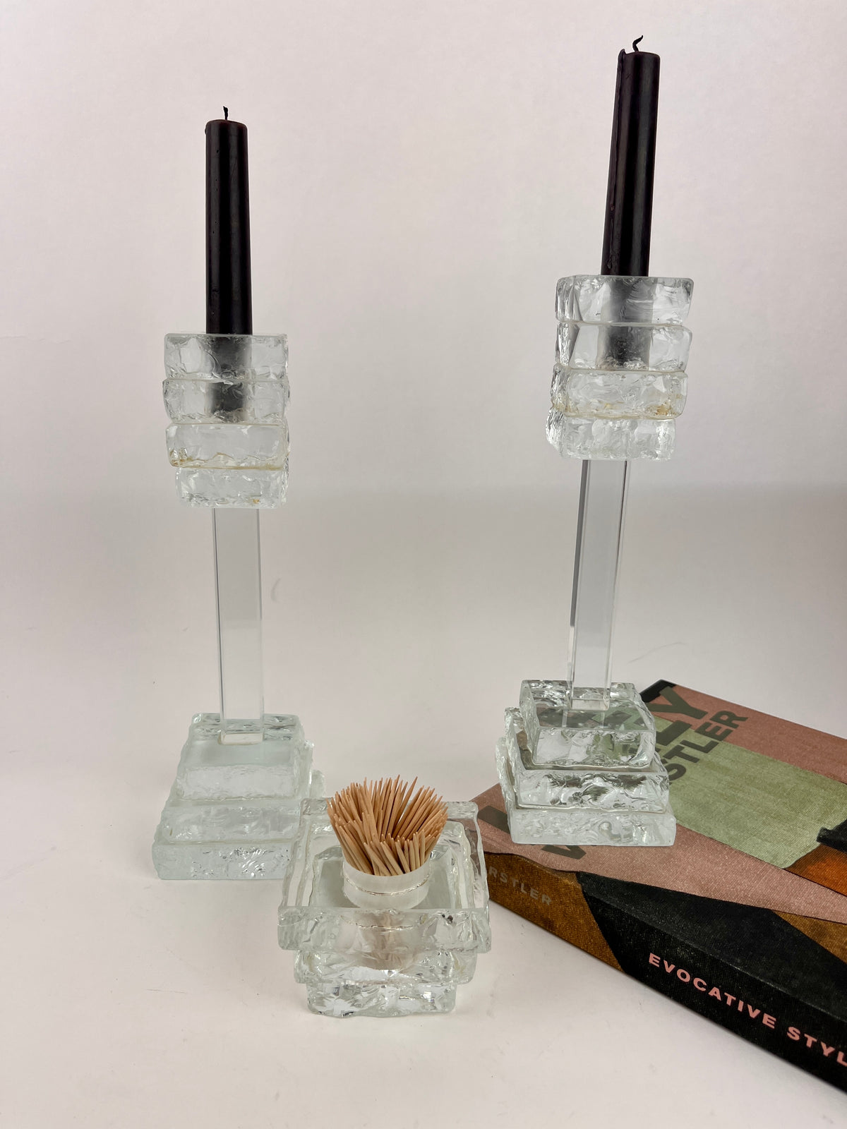 Postmodern Stacked Glass Candle & Toothpick Holder Set