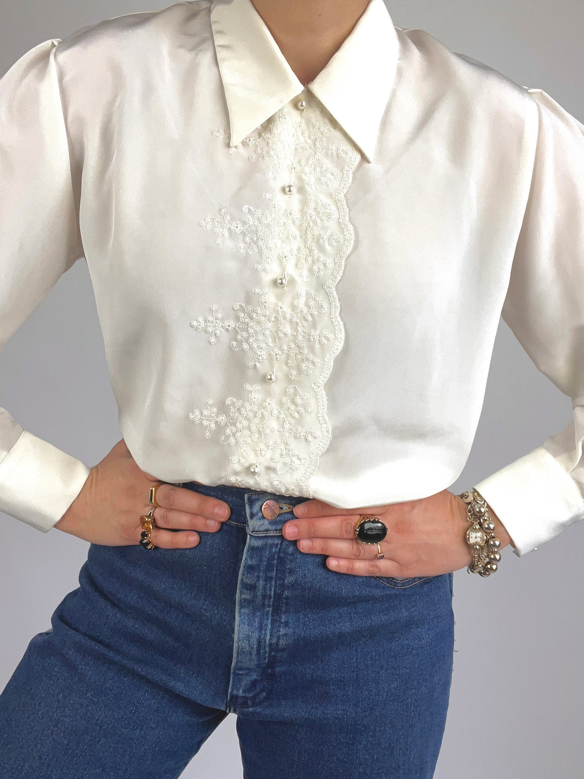 90s Vintage Floral Embroidered Blouse