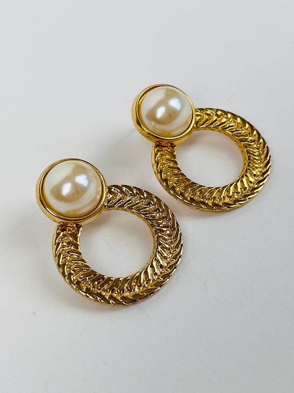 Vintage Faux Pearl Hoop Earrings