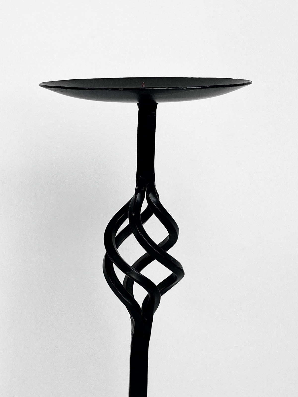 Vintage Wrought Iron Candle Holders & Snuffer, 3pc Set