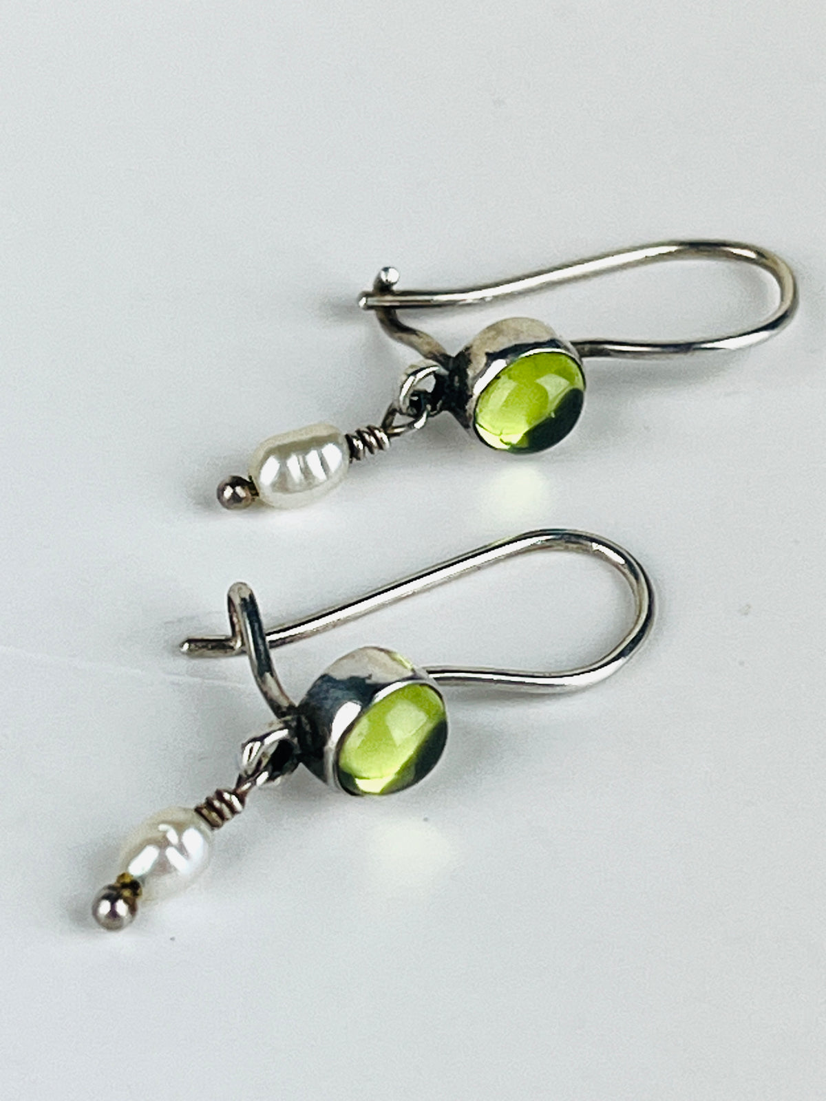 Vintage Sterling Peridot & Pearl Earrings