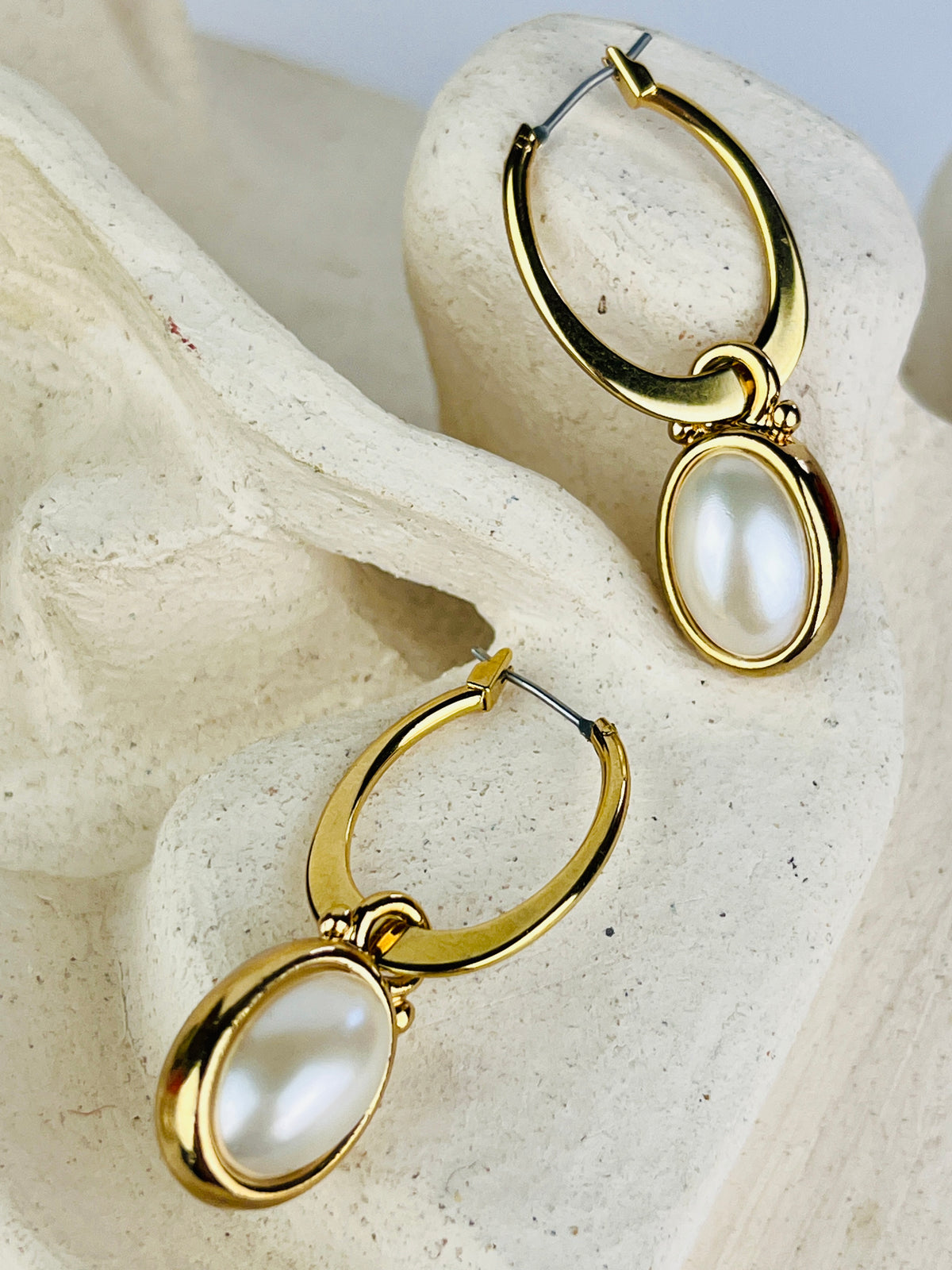 Vintage Faux Pearl Hoops with Removable Charms