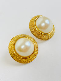 Vintage Faux Pearl Hoop Earrings