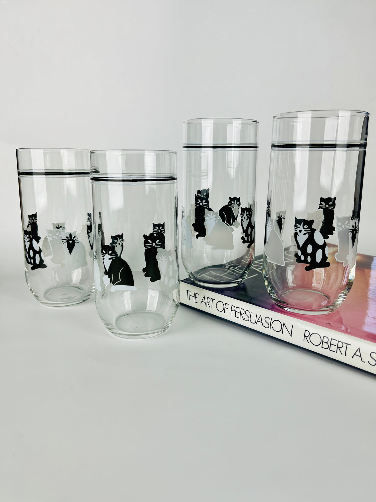 Vintage Cat Glasses, 4pc Set