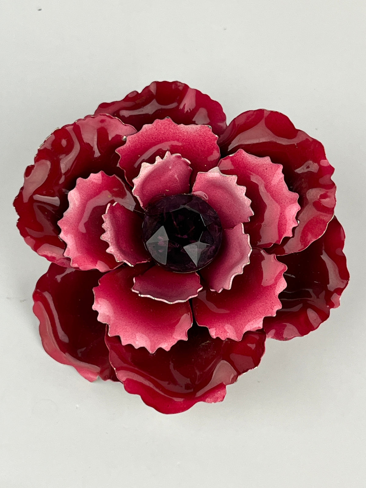 Vintage Enameled Metal Rose Brooch