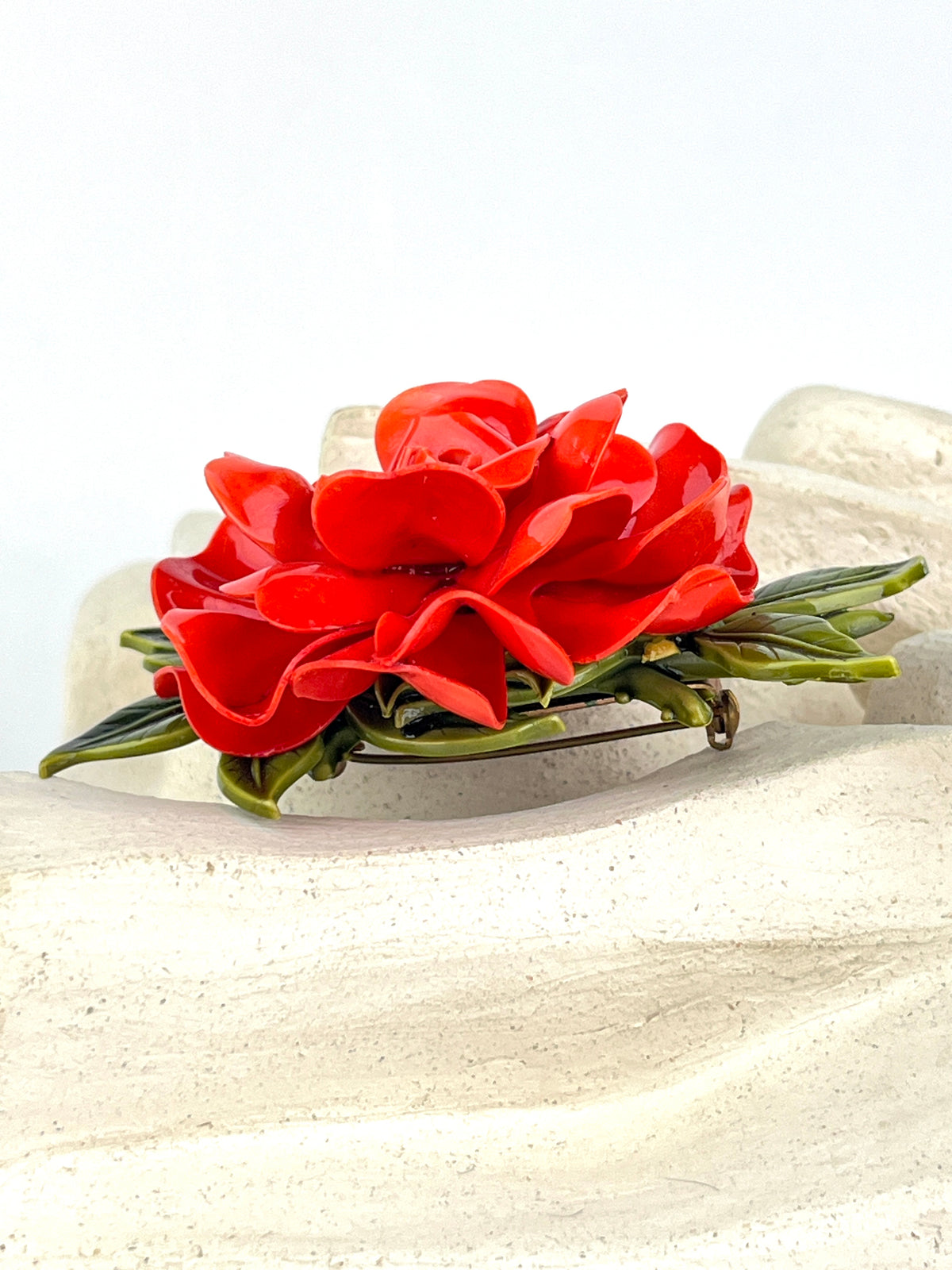 Vintage Red Celluloid Rose Brooch