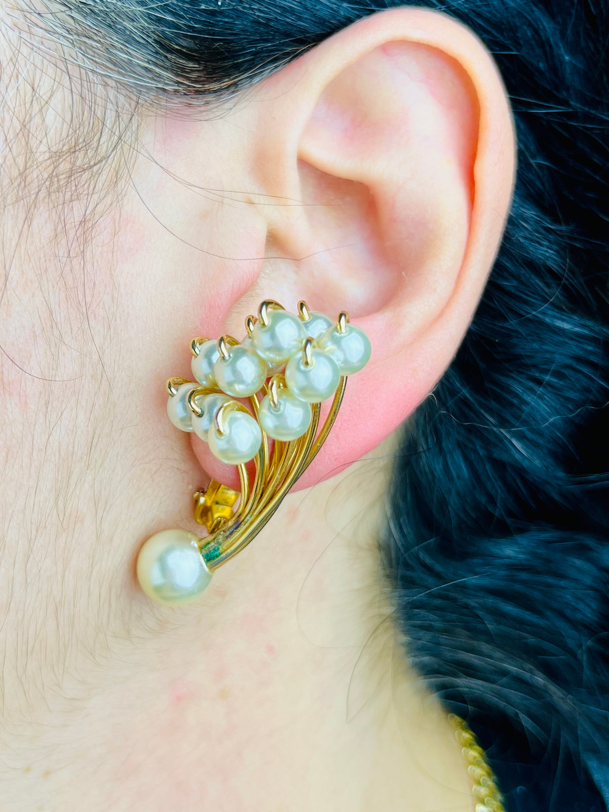 Vintage Faux Pearl Bouquet Earrings