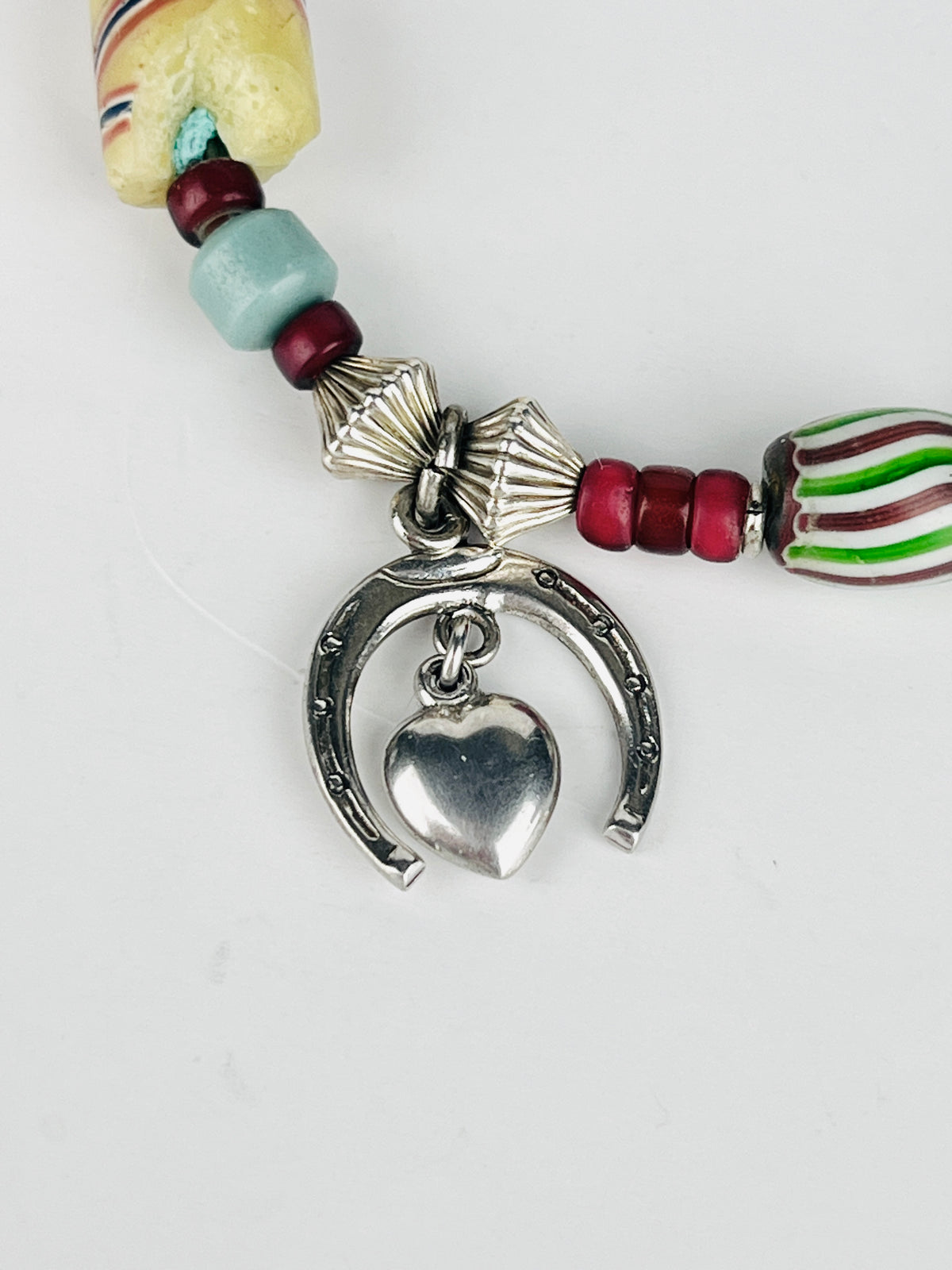 Vintage Buffalo Nickel, Sterling Charms, and Trade Beads Bracelet