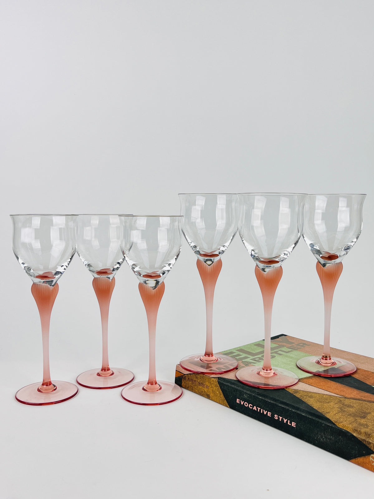 Vintage Pink-Stemmed Wine Glasses - 6pc