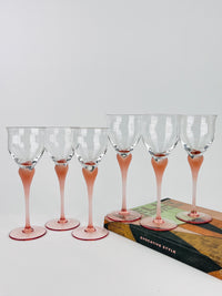 Vintage Pink-Stemmed Wine Glasses - 6pc