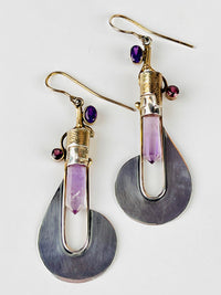 Vintage Modernist Gold Vermeil, Sterling & Gemstone Earrings by Michou