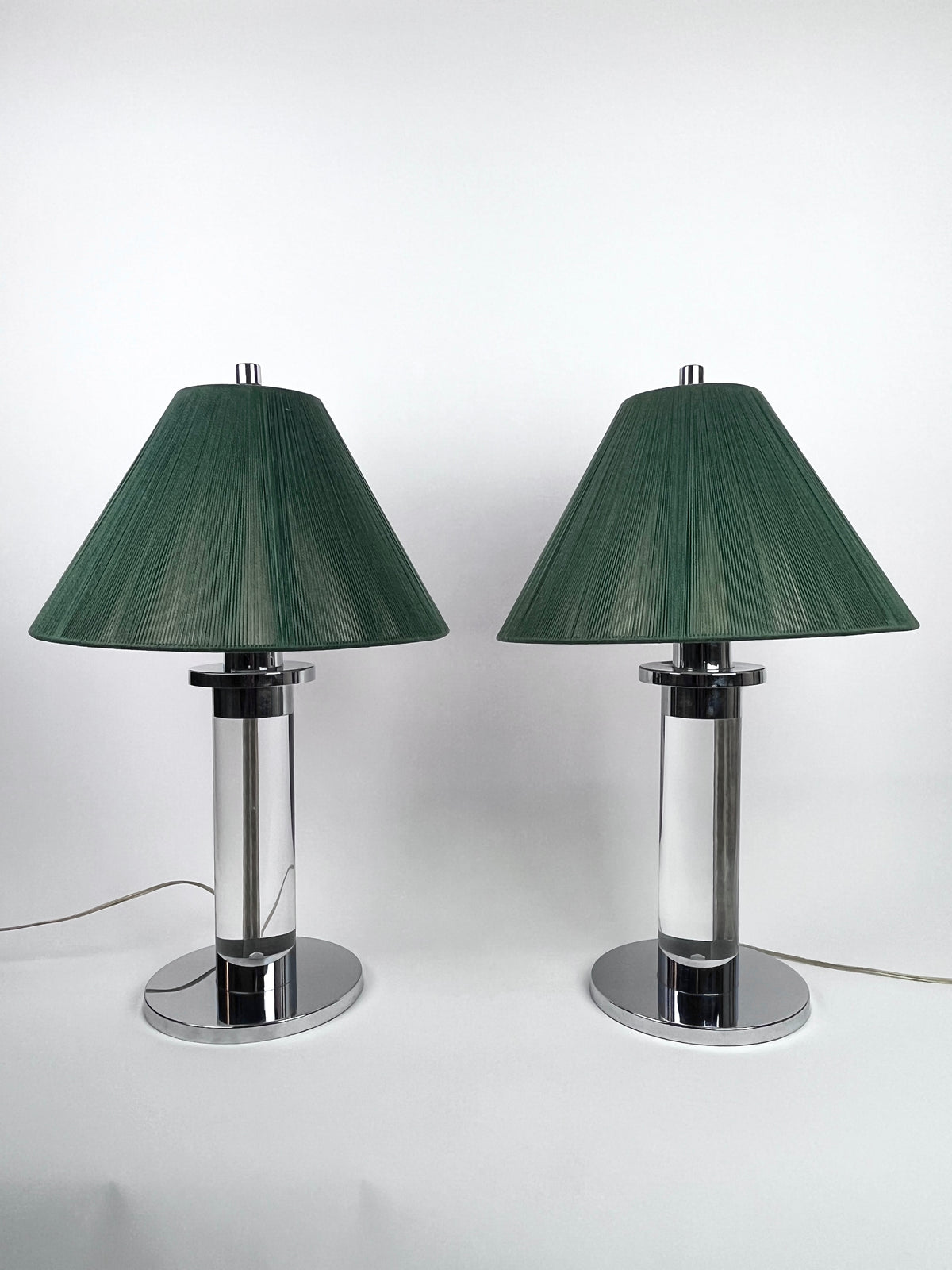 Vintage Lucite & Chrome Lamps with Shades by Frederick Cooper Chicago, A Pair