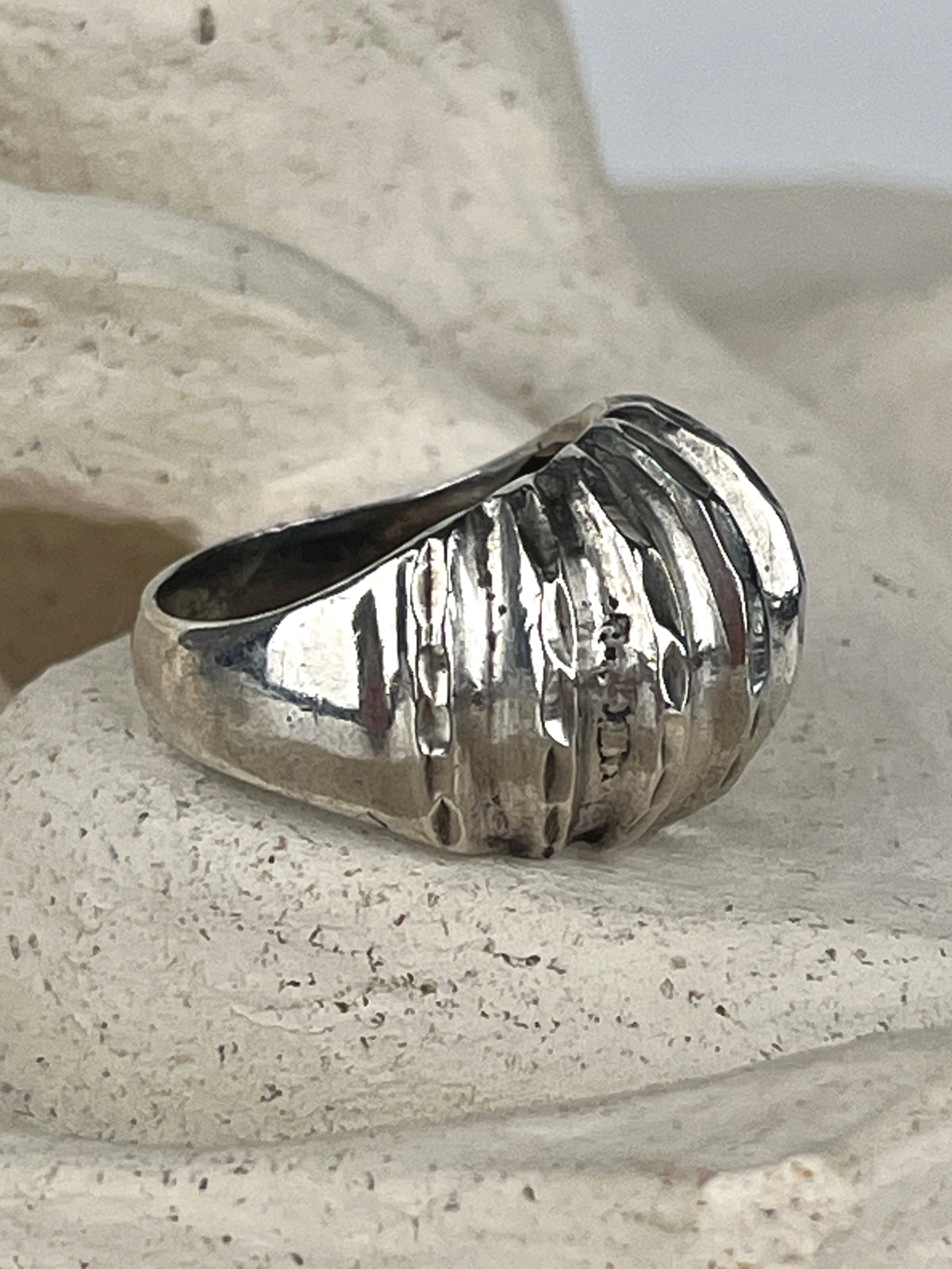 Modernist Sterling Textured Dome Ring, 2 Sizes