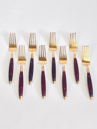 Mid-Century Bronze & Wood Flatware Set