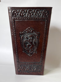Vintage Florentine Leather Waste Basket - Dark Brown