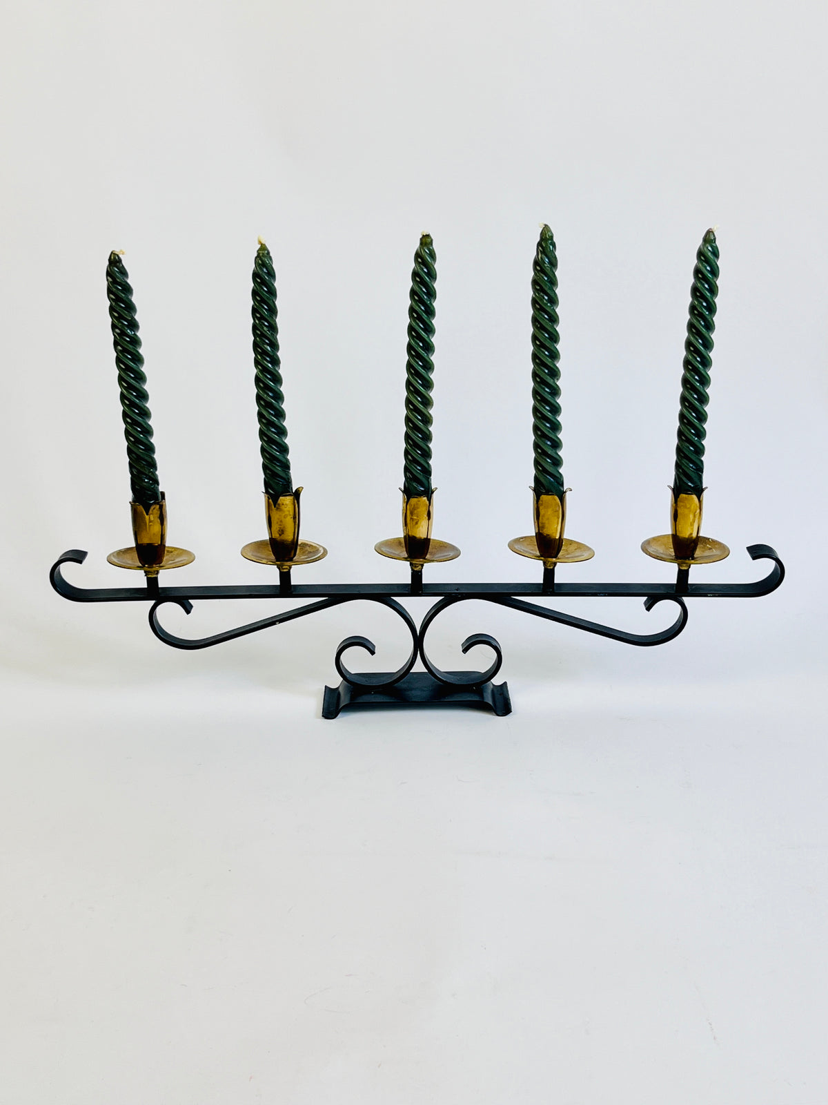 Vintage Mid-Century Modern Brass & Iron Candelabra
