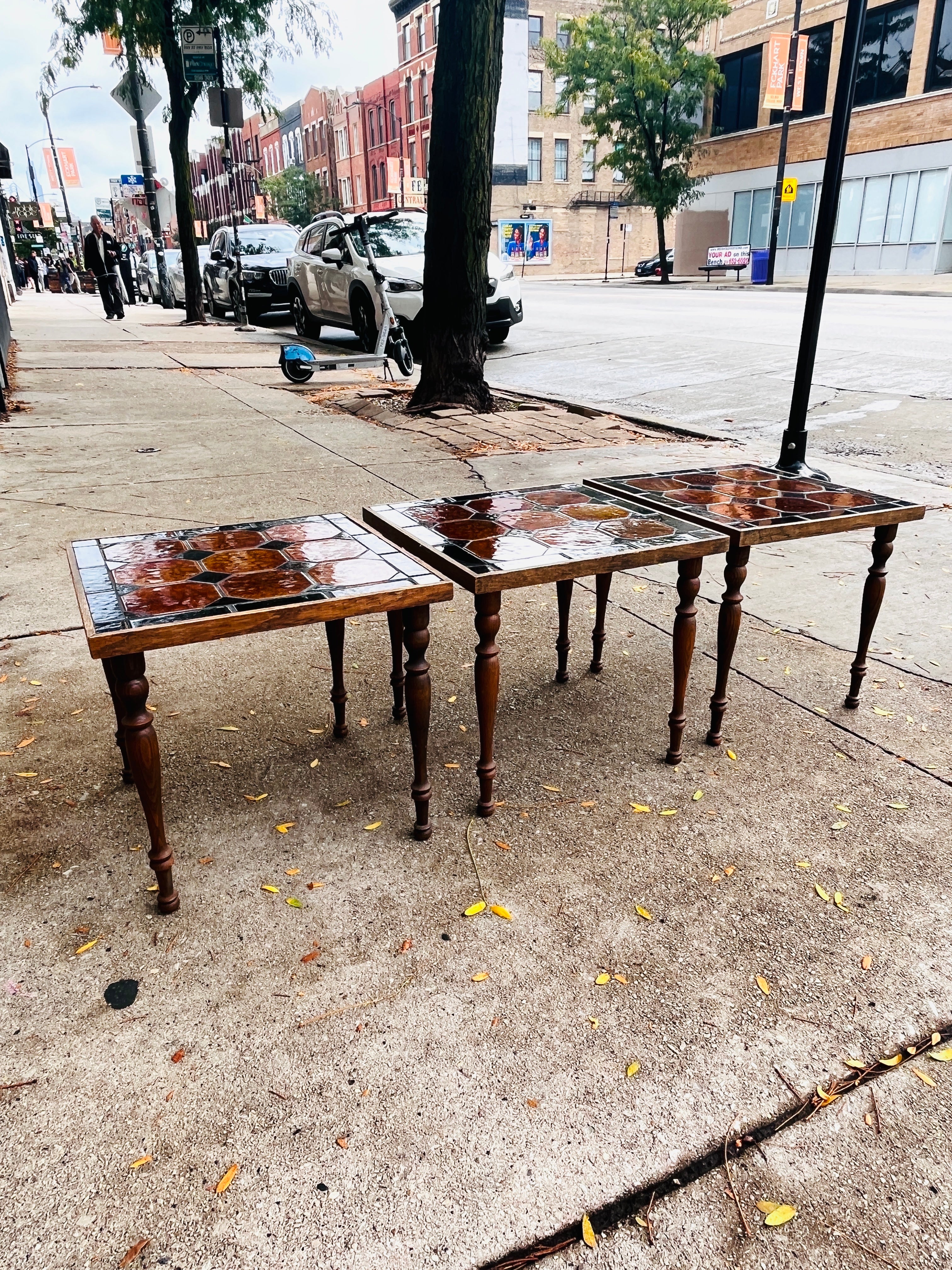 Vintage MCM Tile Top Stacking Tables Set of 3 Dovetail