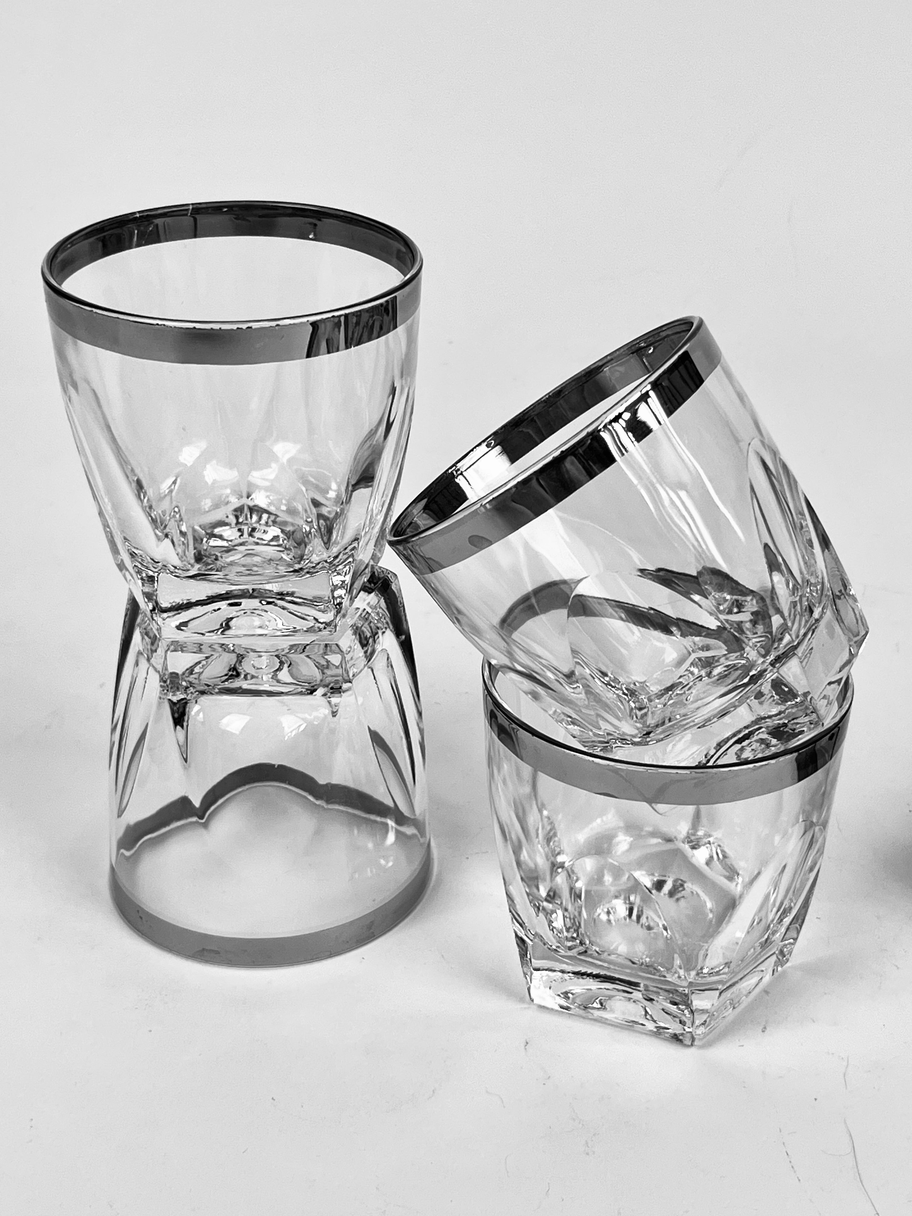 Mid Century Silver Rimmed Game Bird Whiskey Glass Tumbler Old Fashioned Set hotsell of 8