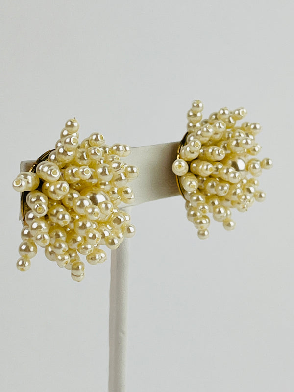 Vintage Faux Pearl Cluster Earrings