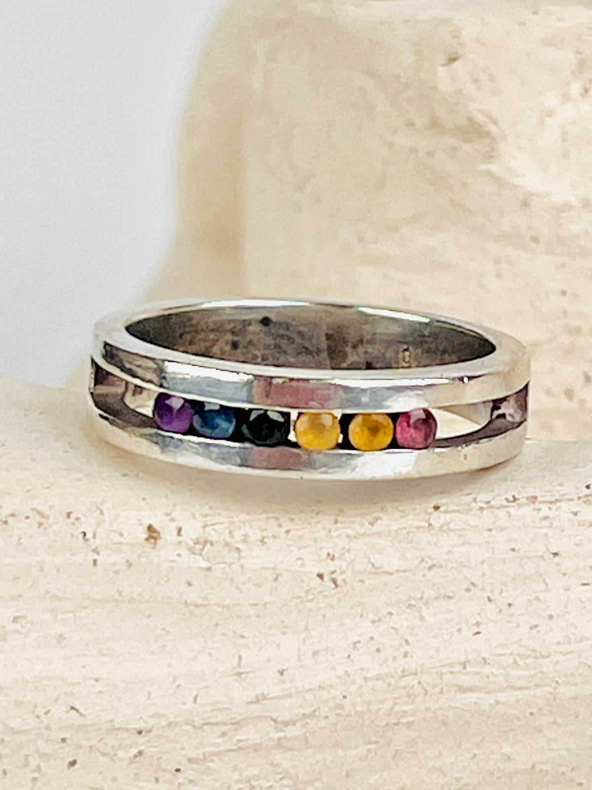 Vintage Sterling Silver Multicolor Sapphire Ring