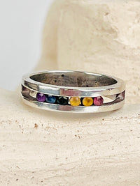 Vintage Sterling Silver Multicolor Sapphire Ring
