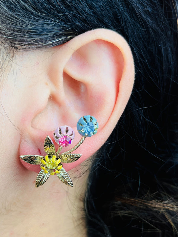 Vintage Floral Rhinestone Brooch & Earrings Set