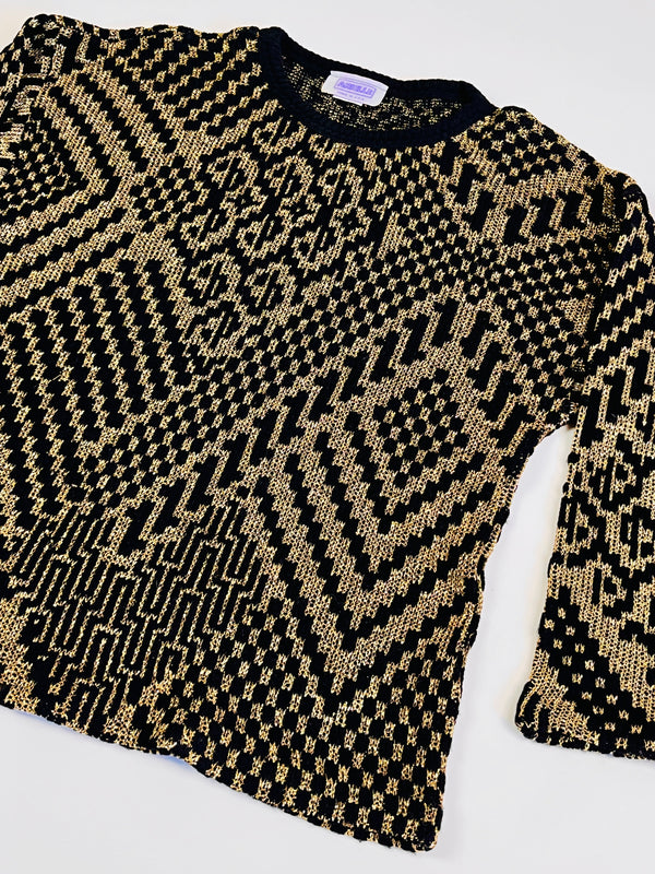 Vintage Black and Metallic Gold Knit Sweater