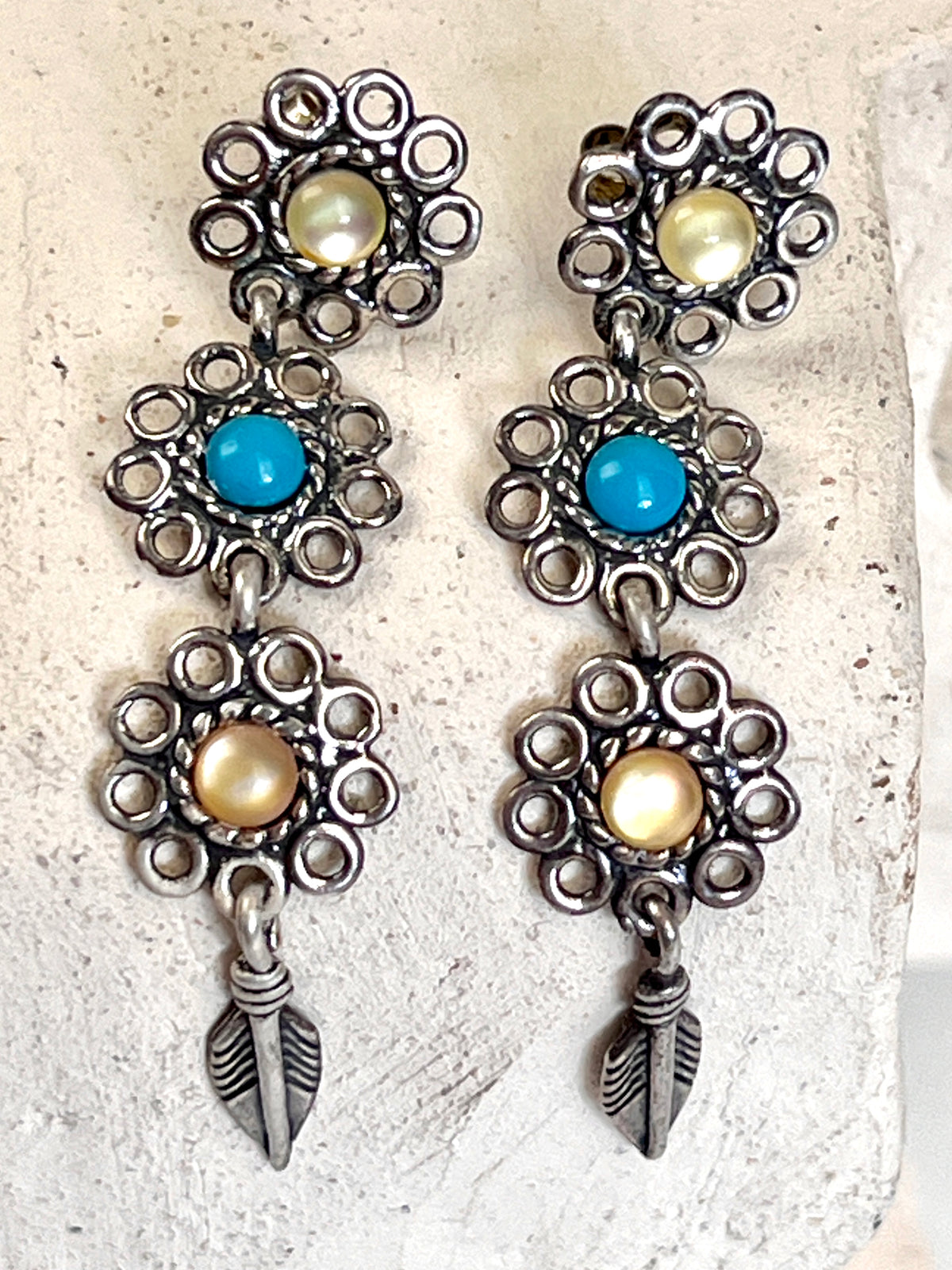 Vintage Sterling & Mother of Pearl Earrings by QT Quoc
