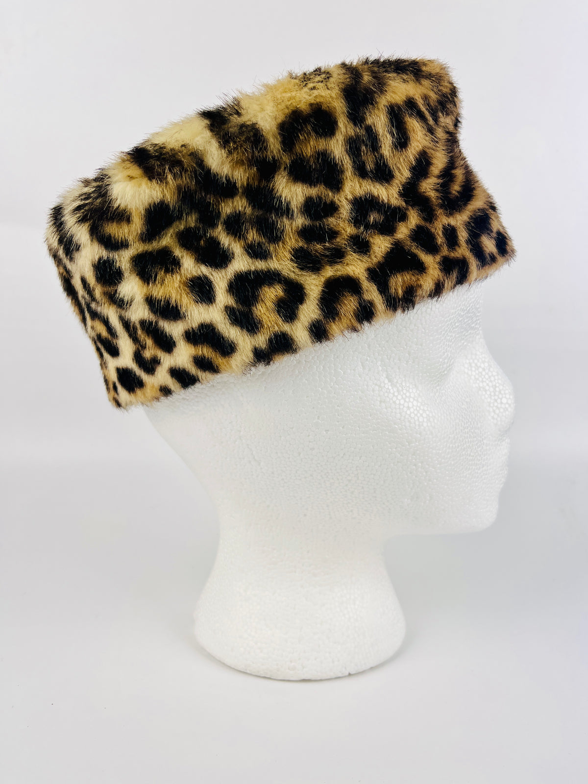 Vintage Leopard Faux Fur Pillbox Hat