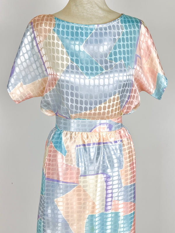 Vintage Pastel Satin 2-Piece Set