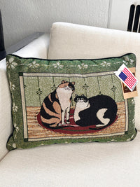 Vintage Cat Needlework Throw Pillow by Warren Kimble