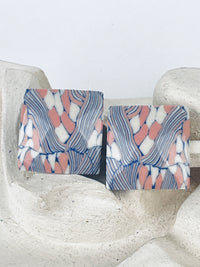 Vintage Nerikomi Porcelain Earrings - Pink, Blue, & White