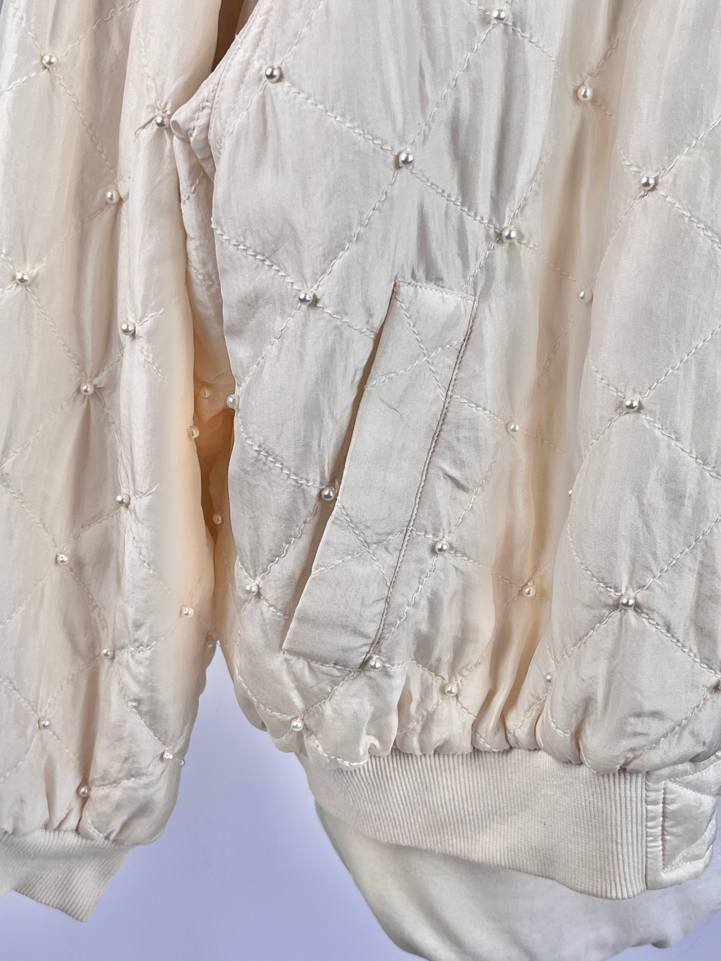 Vintage Silk & Faux Pearl Quilted Bomber Jacket – Dovetail