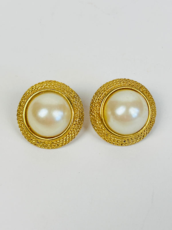 Vintage Faux Pearl Hoop Earrings