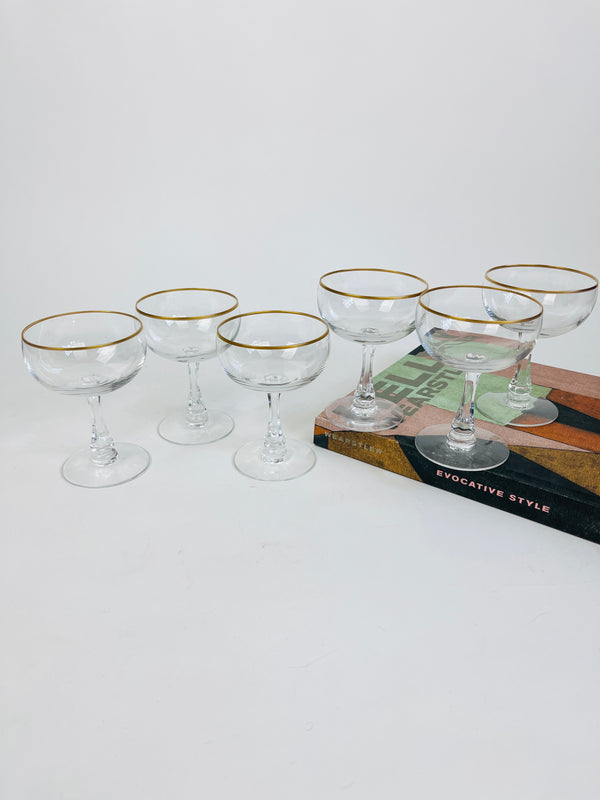 Vintage Gold-Rimmed Coupe Glasses