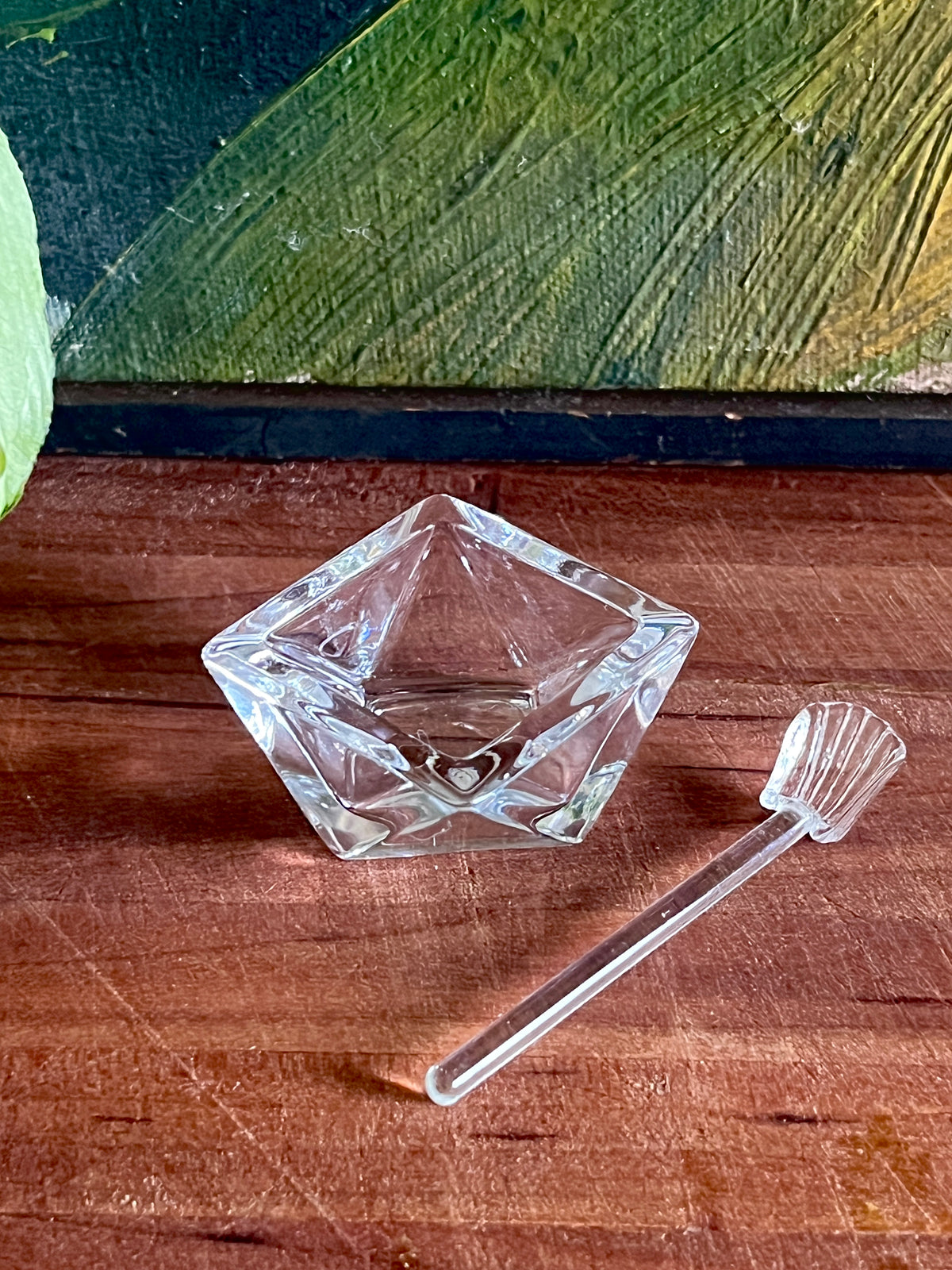 Vintage Glass Salt Server & Spoon