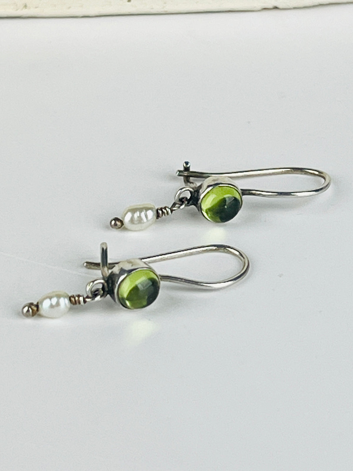 Vintage Sterling Peridot & Pearl Earrings