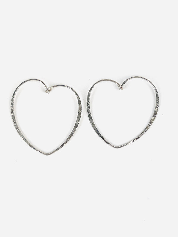 Vintage Sterling Heart Hoop Earrings
