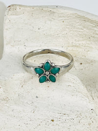 Vintage Sterling Turquoise Flower Ring