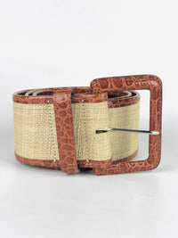 Vintage Leather & Woven Raffia Belt