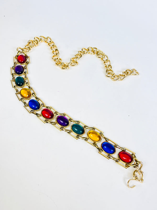 Vintage Multicolor Glass Cabochon Chain Belt