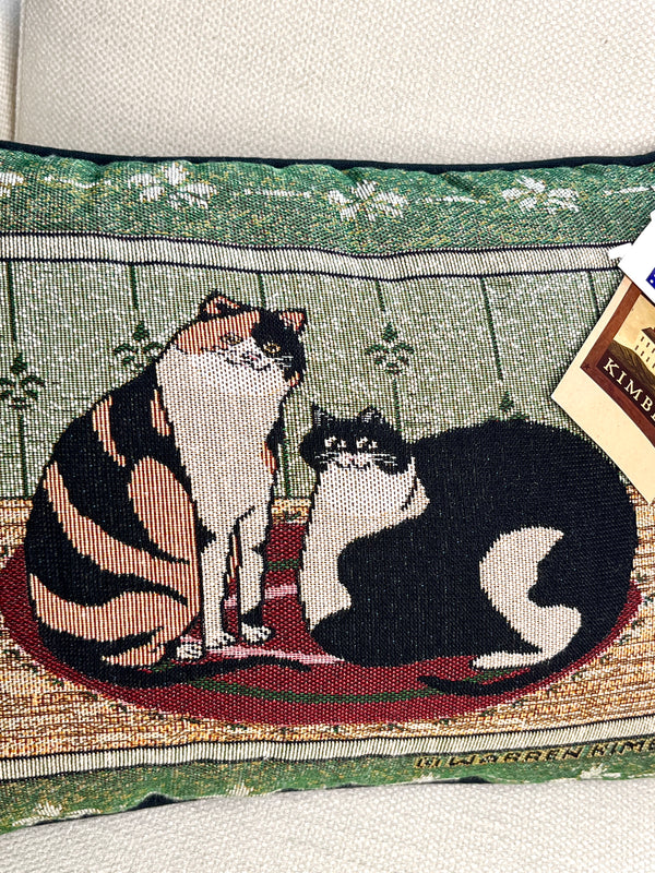 Vintage Cat Needlework Throw Pillow by Warren Kimble