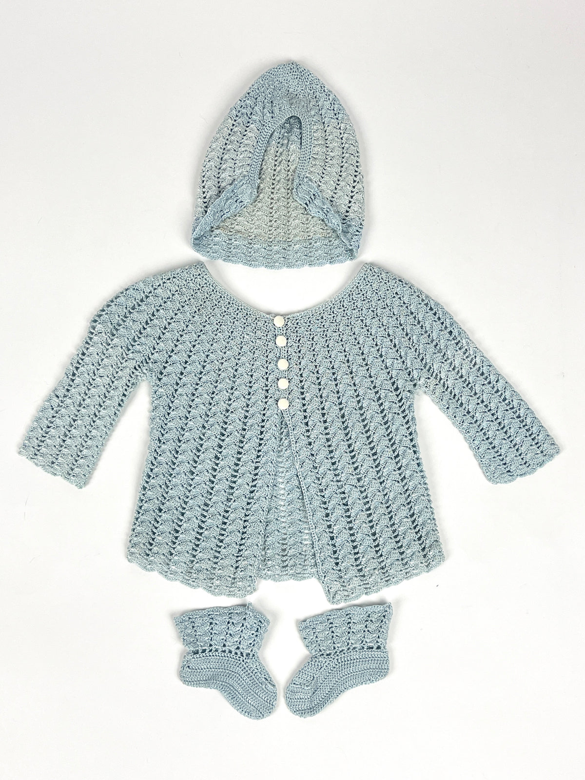 Vintage Baby Silk Cardigan, Hat, & Booties Set