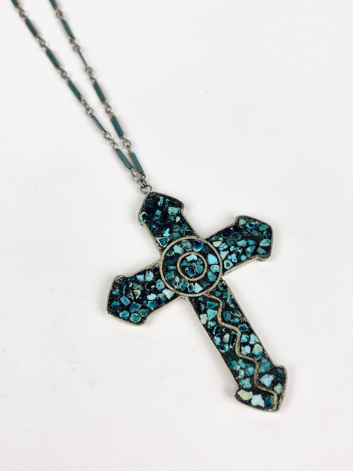Vintage 1970s Turquoise Cross Necklace