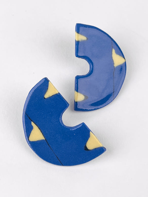 Vintage Nerikomi Porcelain Earrings - Blue & Yellow
