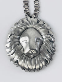 Vintage Silver Tone Lion Head Necklace