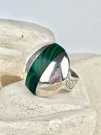 Sterling Dome Ring with Malachite Inlay