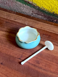 Vintage Porcelain Salt Server & Spoon - Blue