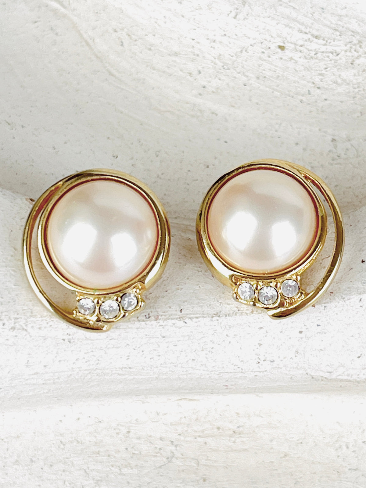 Vintage Faux Pearl & Rhinestone Earrings